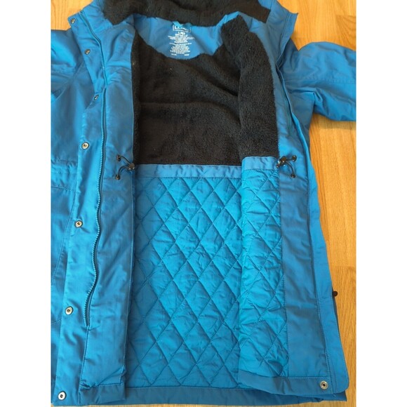 LL Bean Winter Warmer Jacket Womens Large Petite Blue Sherpa Fleece Coat Hooded - Picture 8 of 9